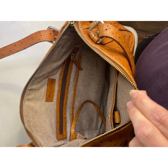 Dooney & Bourke Brown Ostrich Leather Shoulder Bag Large Boho Hobo Caramel - Picture 11 of 15